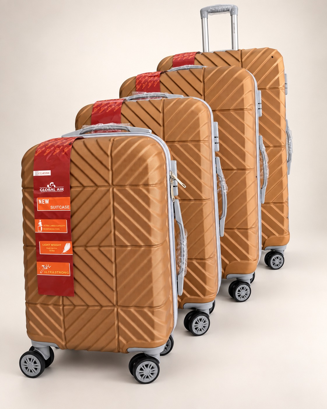 Global Air – Ensemble 4 valises chevrons – Cuivré