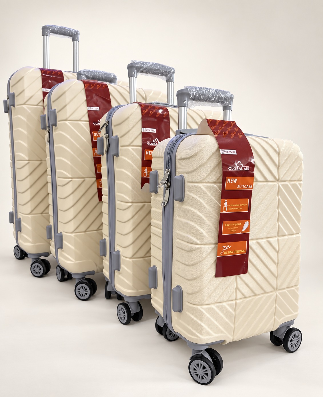 Global Air – Ensemble 4 valises chevrons – Ivoire
