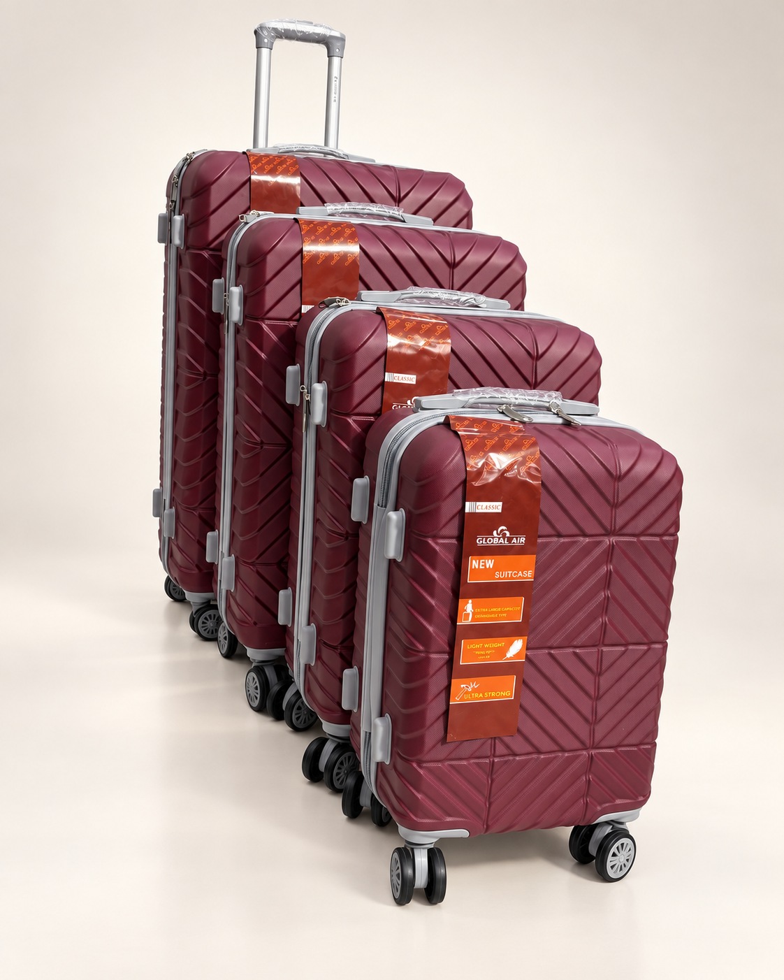 Global Air – Ensemble 4 valises chevrons – Bordeaux