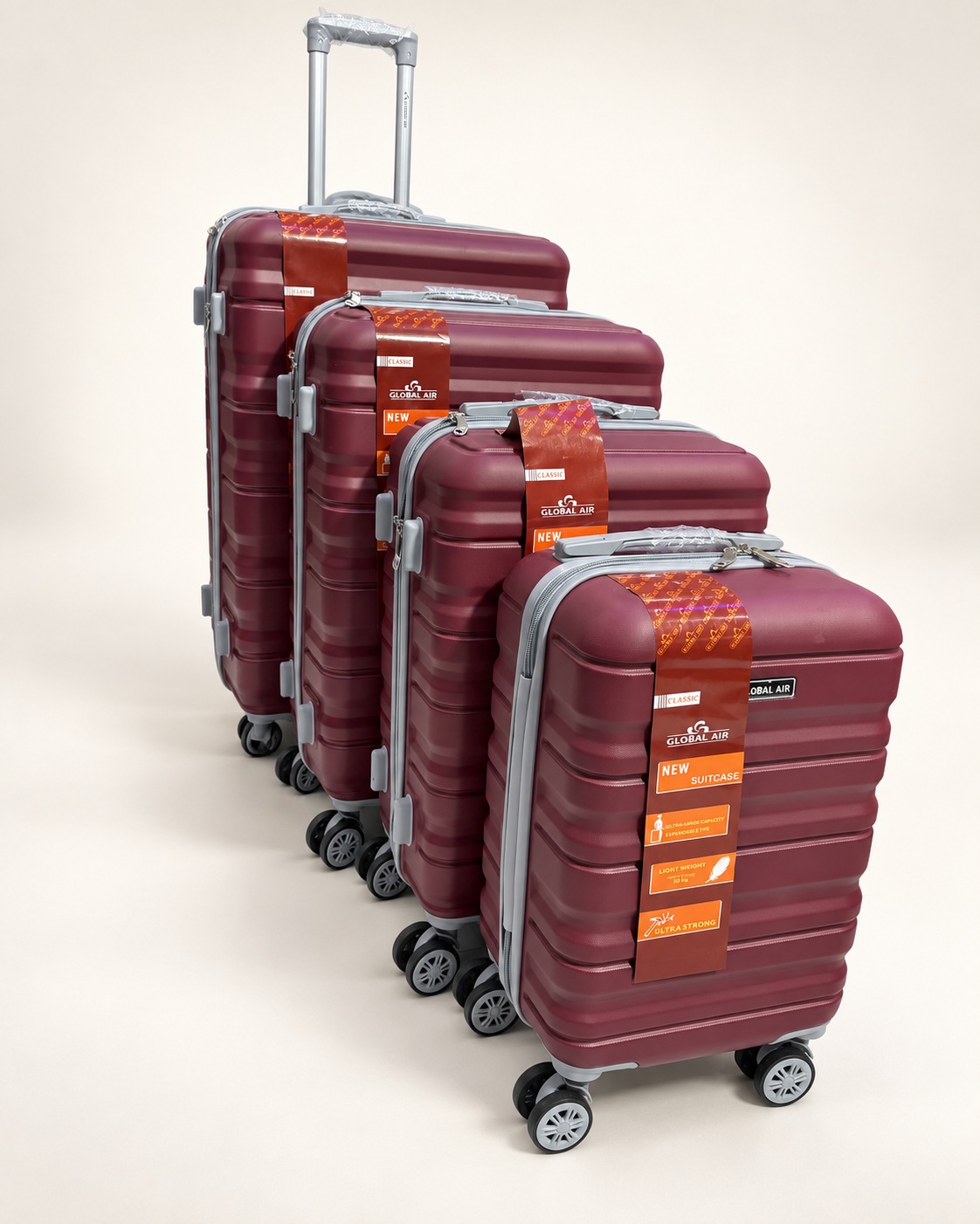 Global Air – Ensemble 4 valises rainures – Bordeaux