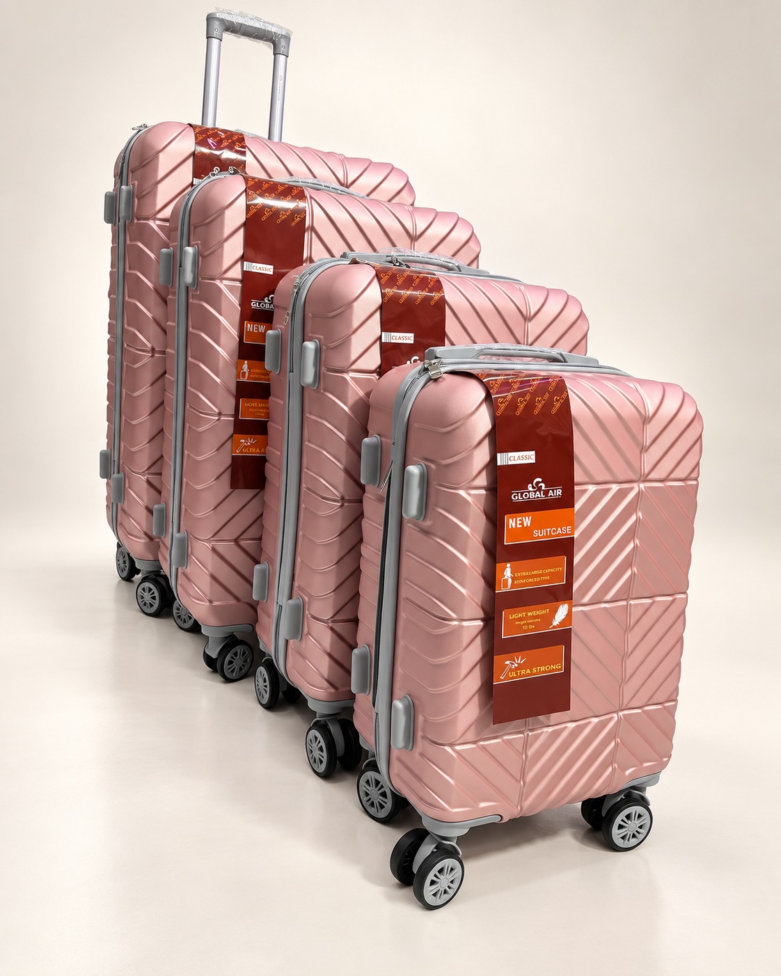 Global Air – Ensemble 4 valises chevrons – Or rose
