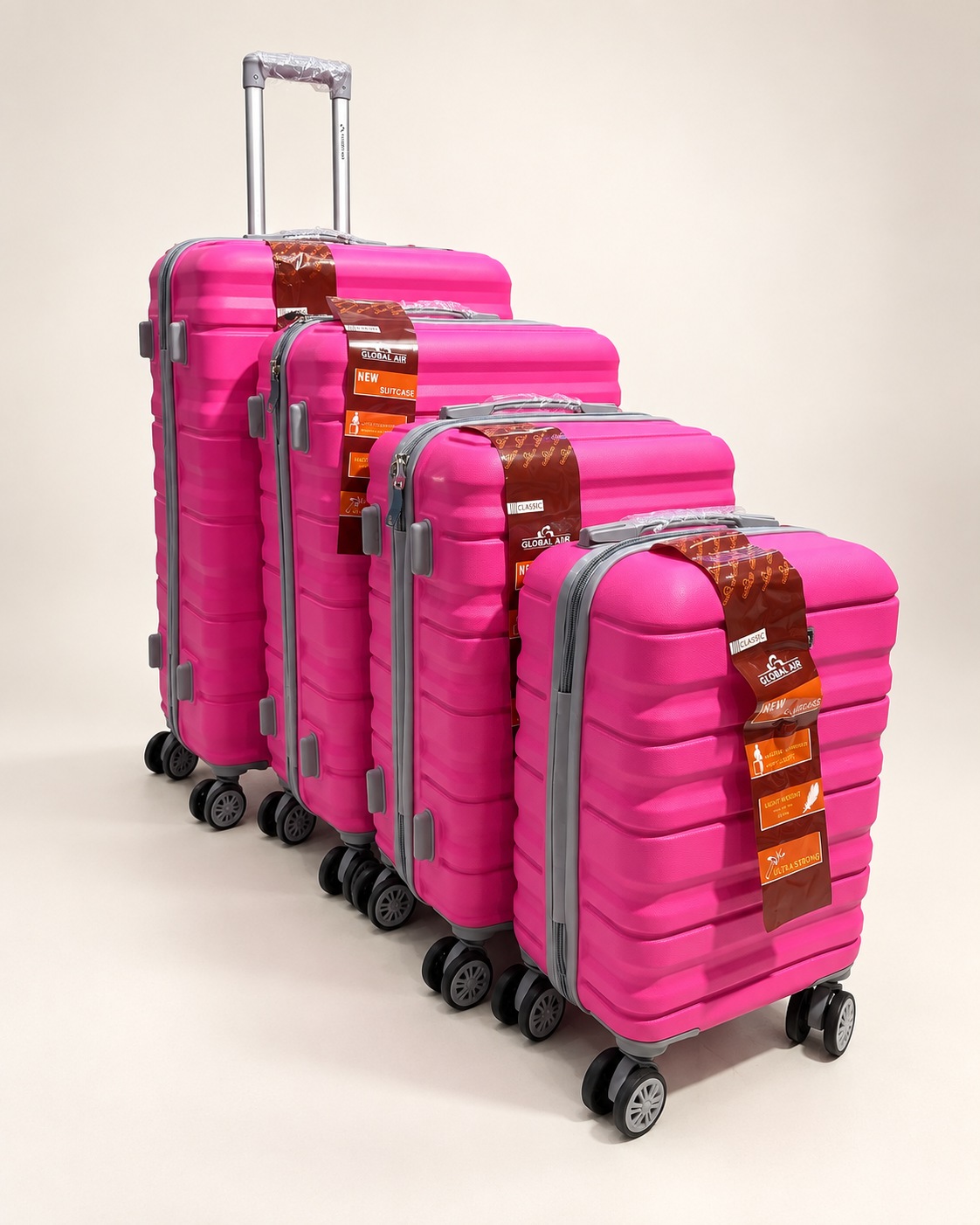 Global Air – Ensemble 4 valises rainures – Fuchsia