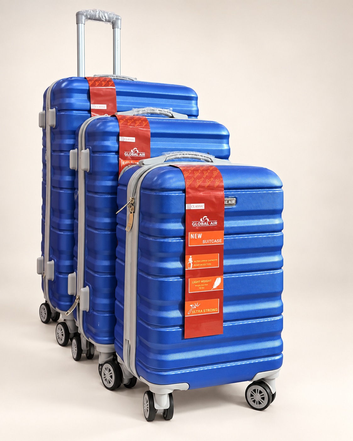Global Air – Ensemble 4 valises rainures – Bleu roi