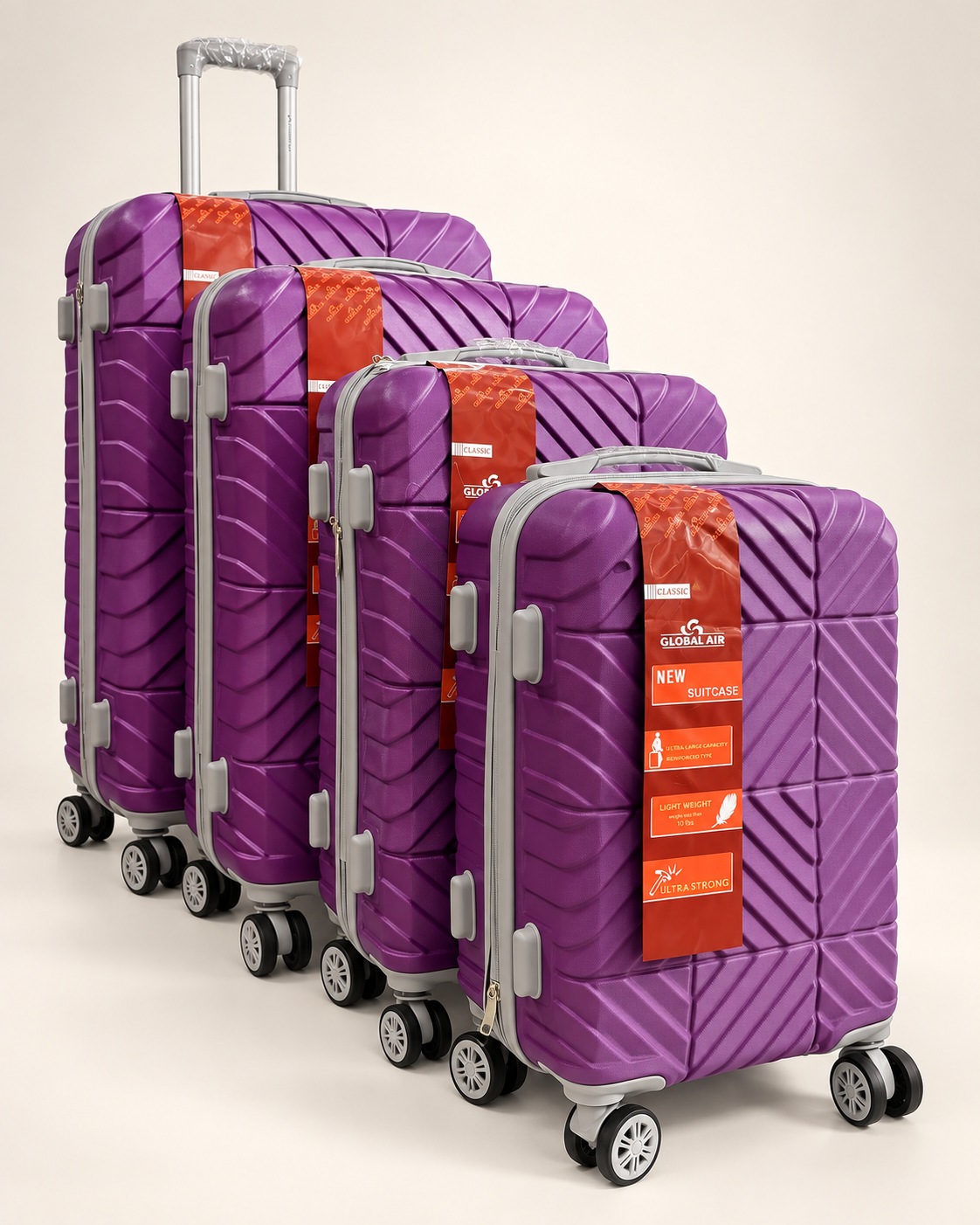 Global Air – Ensemble 4 valises chevrons – Violet