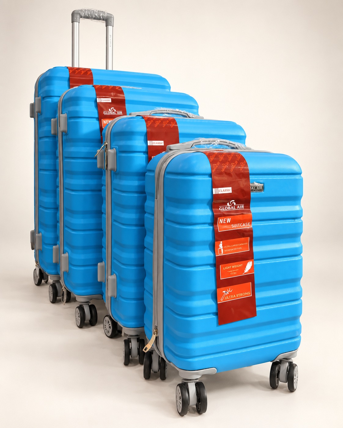 Global Air – Ensemble 4 valises rainures – Bleu ciel