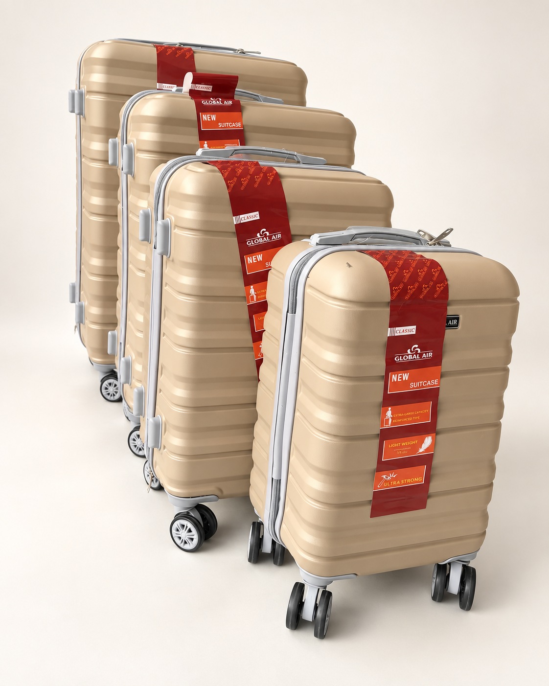 Global Air – Ensemble 4 valises rainures – Champagne