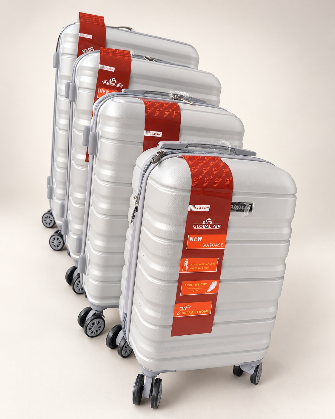 Global Air – Ensemble 4 valises rainures – Argent