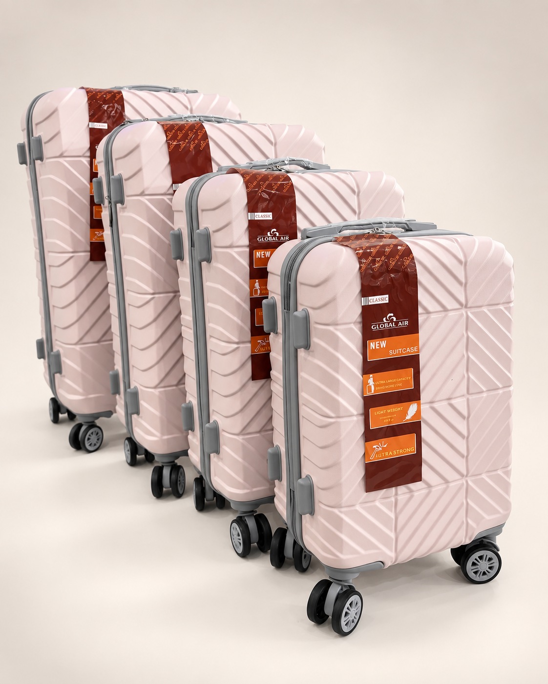 Global Air – Ensemble 4 valises chevrons – Rose pâle