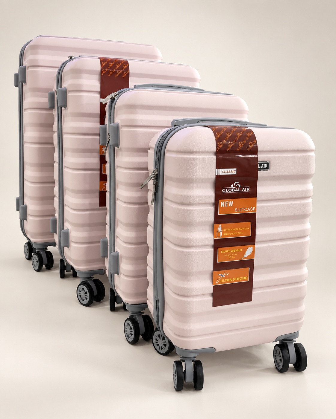 Global Air – Ensemble 4 valises rainures – Rose pâle