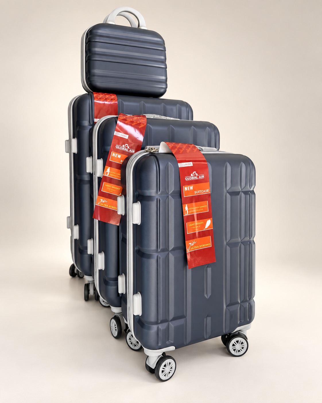 Global Air – 3 valises + valisette géométrique – Bleu ardoise
