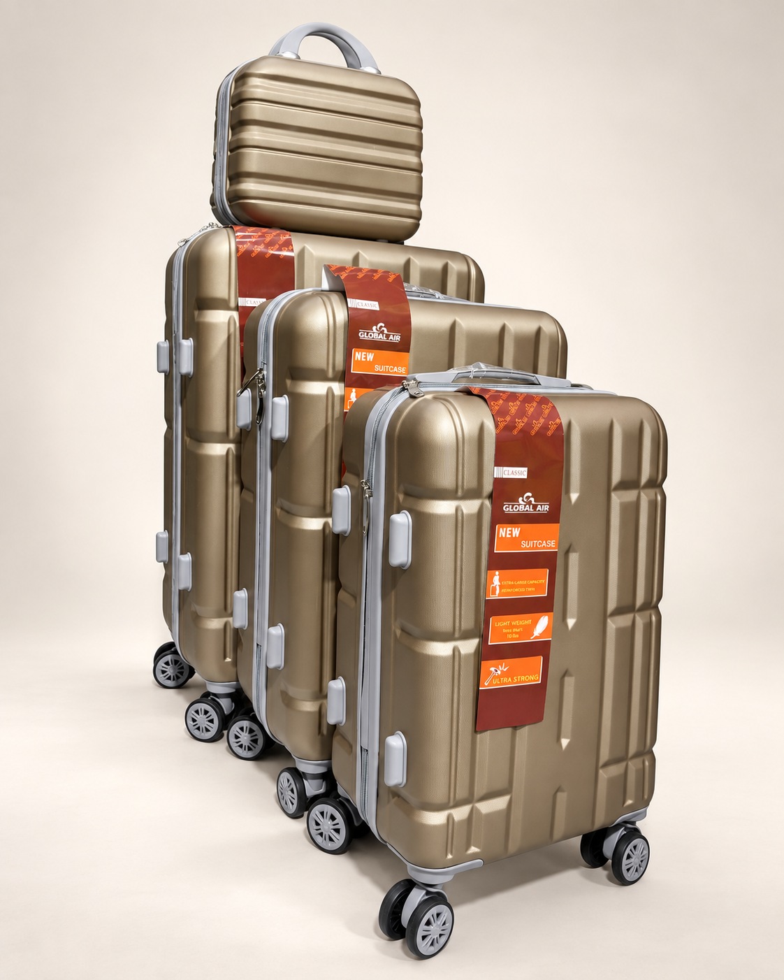 Global Air – 3 valises + valisette géométrique – Bronze