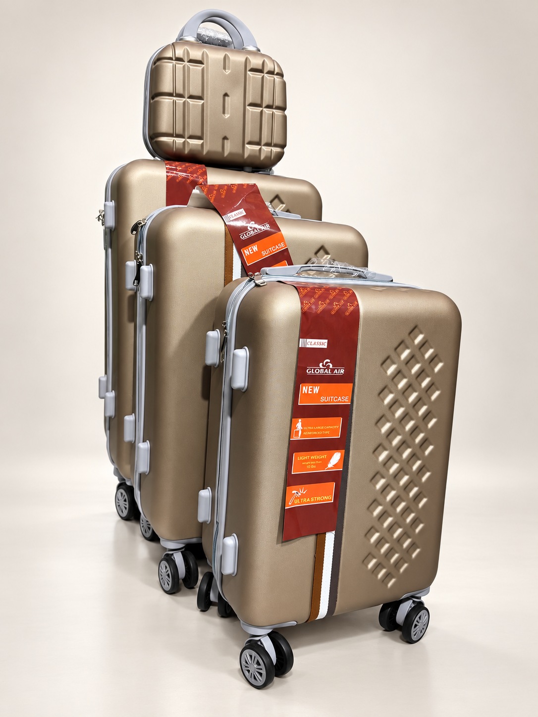 Global Air – 3 valises + valisette losanges – Bronze