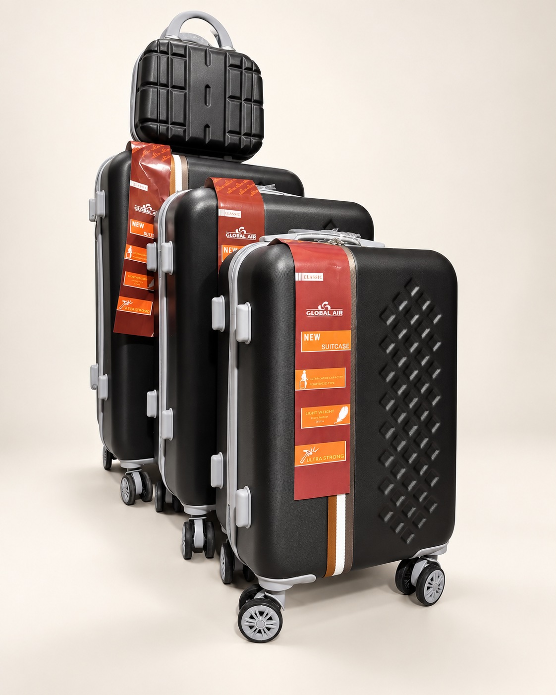 Global Air – 3 valises + valisette losanges – Noir