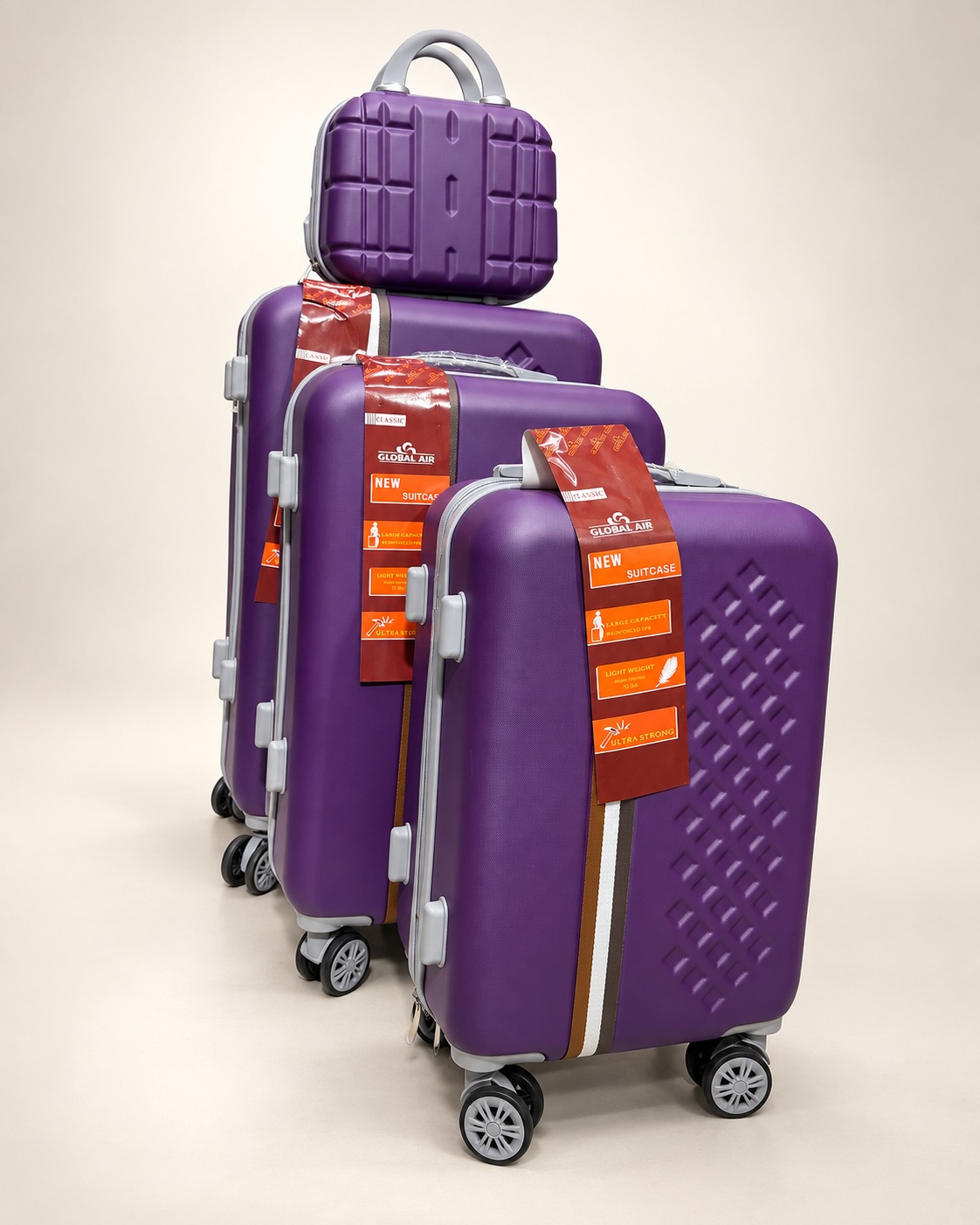 Global Air – 3 valises + valisette losanges – Violet