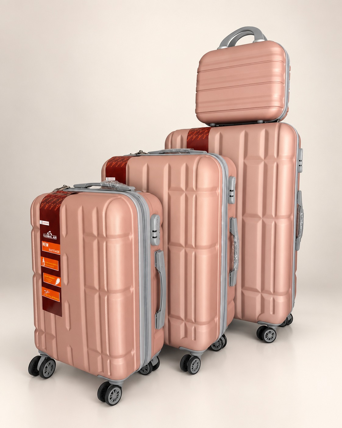 Global Air – 3 valises + valisette géométrique – Rose