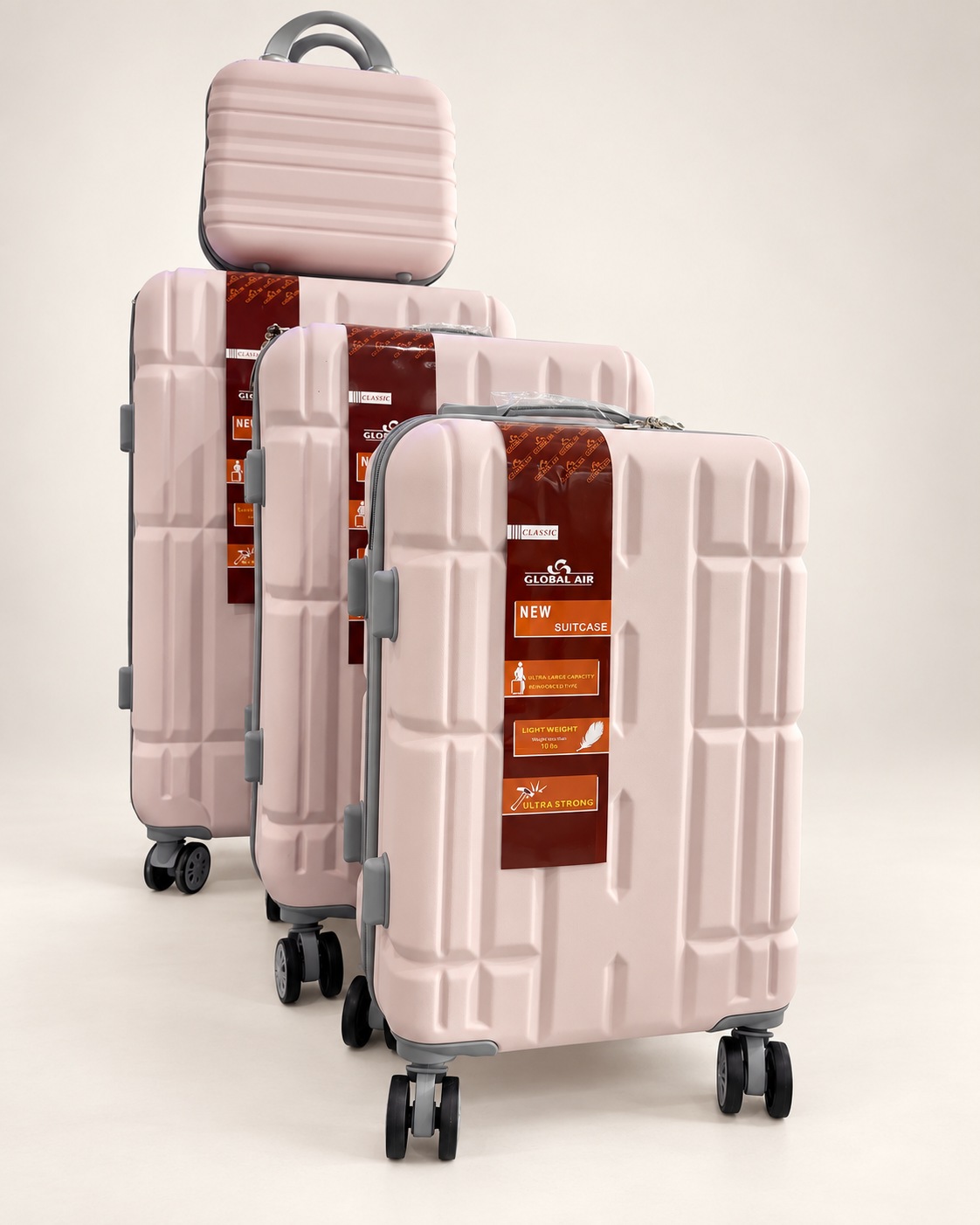 Global Air – 3 valises + valisette géométrique – Rose pâle