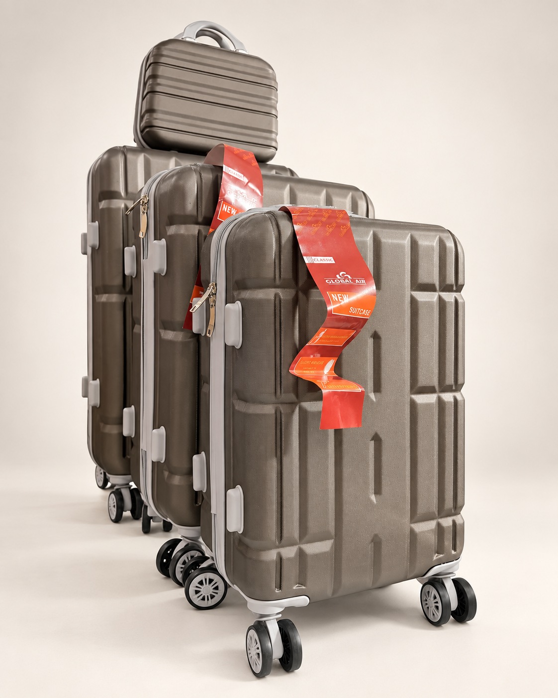 Global Air – 3 valises + valisette géométrique – Gris taupe