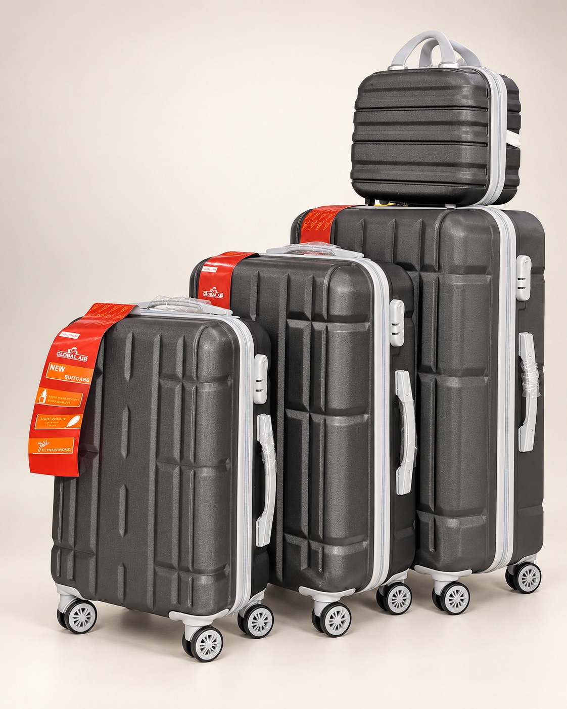 Global Air – 3 valises + valisette géométrique – Anthracite